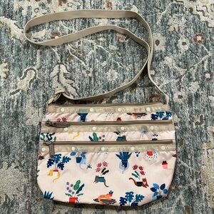 LeSportsac Pink Multicolor Floral & Cat Crossbody Bag